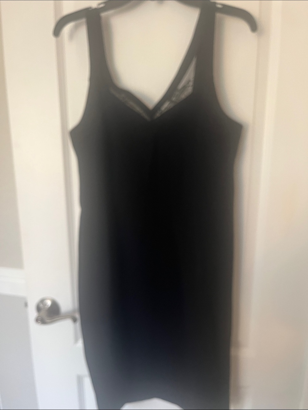 Classic Black V-Neck Midi Fitted Dress with Lace Trim